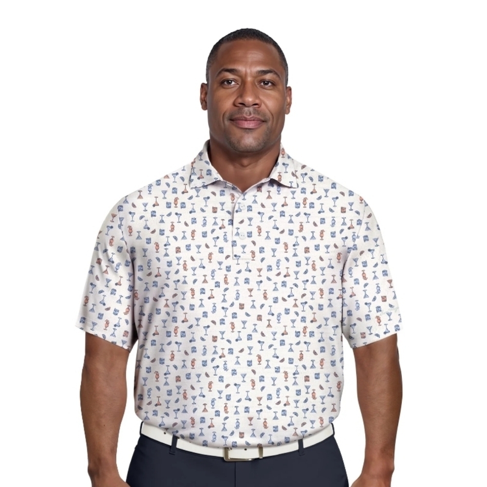 NWT Ben Hogan Performance Men's Conversational Drink Printed Golf Polo Shirt 2XL